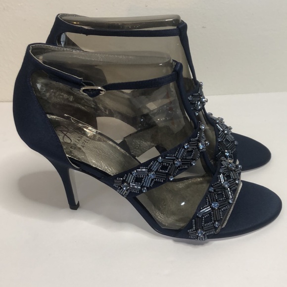Adrianna papell navy stone & beaded open toe heels size 10M - Picture 3 of 8